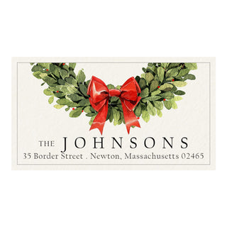 Red Bow Wreath - Panoramic Return Address Labels