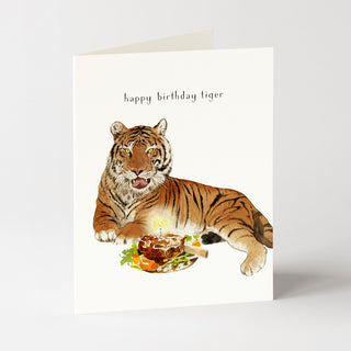 Birthday Tiger: Rare Steak and Candle Card