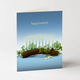 Menorah and Gelt - Hanukkah Card