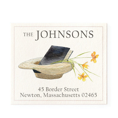 Straw Hat and Book - Return Address Labels